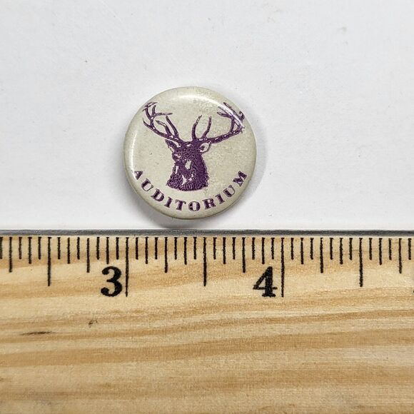 Auditorium Pinback Button Purple Elk Deer Pin Vintage 1920s? University Event? - Picture 2 of 3